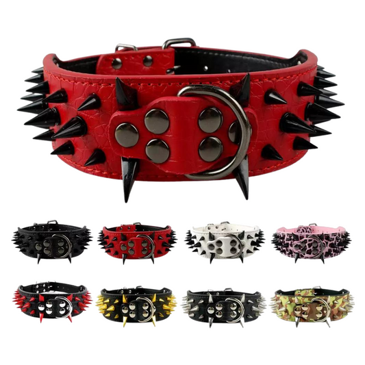 Adjustable Spiked Leather Dog Collar Differnt variety
