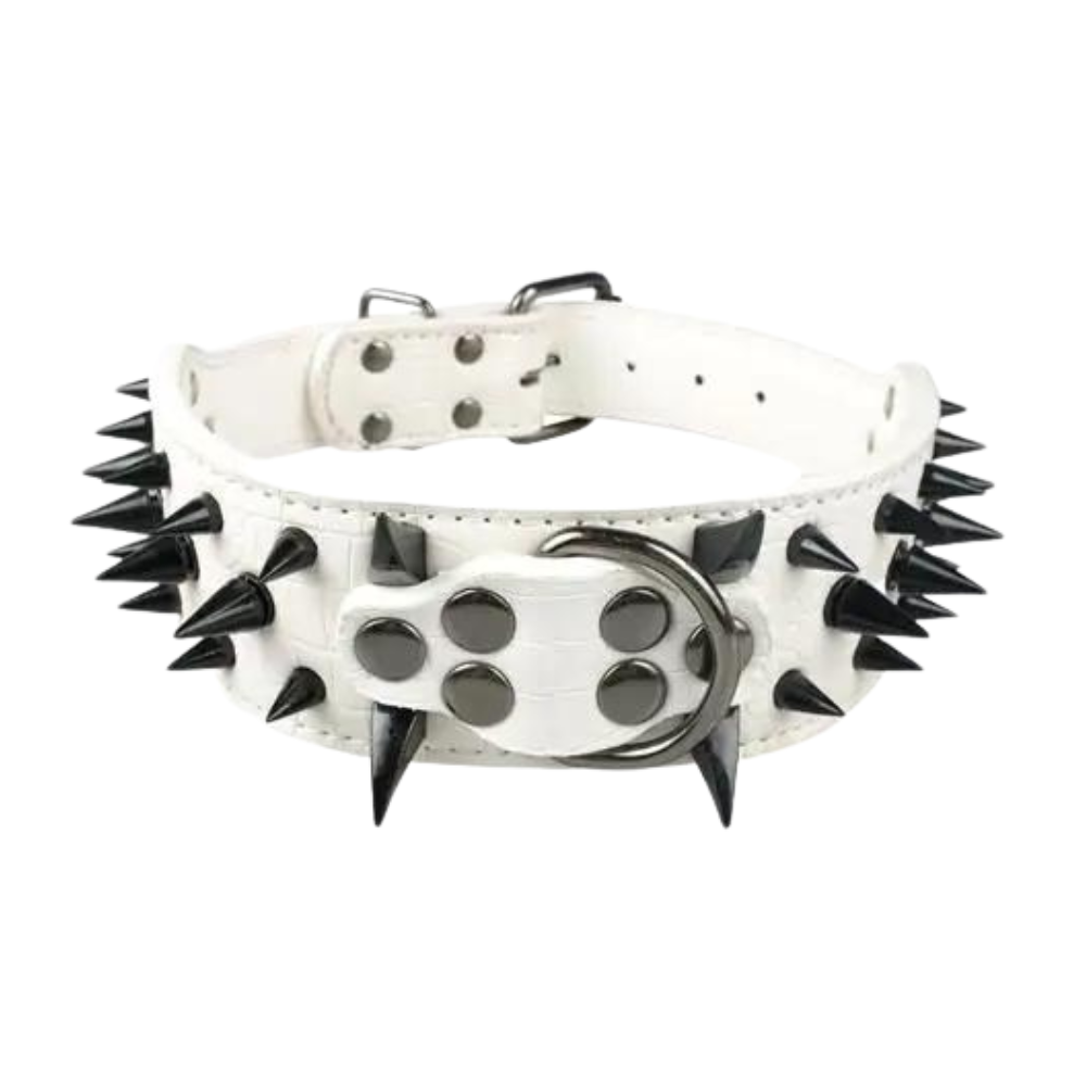 Adjustable Spiked Leather Dog Collar White