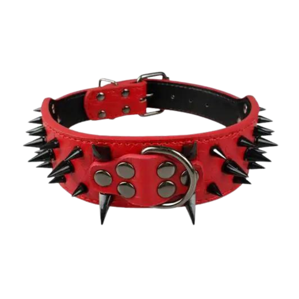 Adjustable Spiked Leather Dog Collar Red