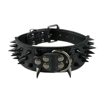 Adjustable Spiked Leather Dog Collar Black