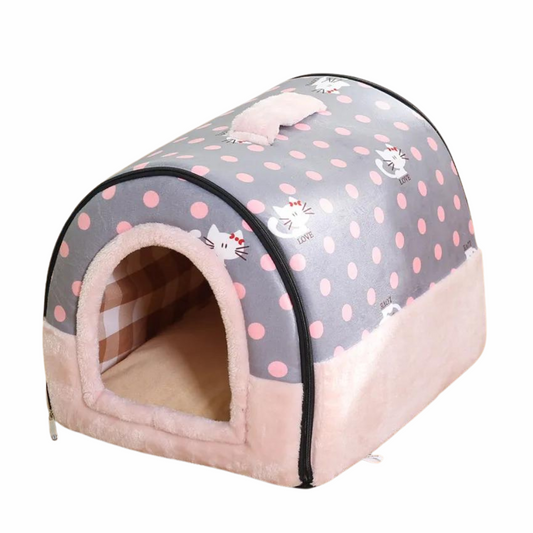 Pink Kitty Patterened Cozy Indoor Dog House