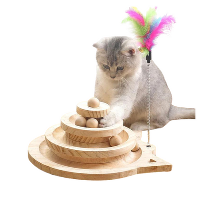 Cat playing with Interactive Wooden Cat Toy