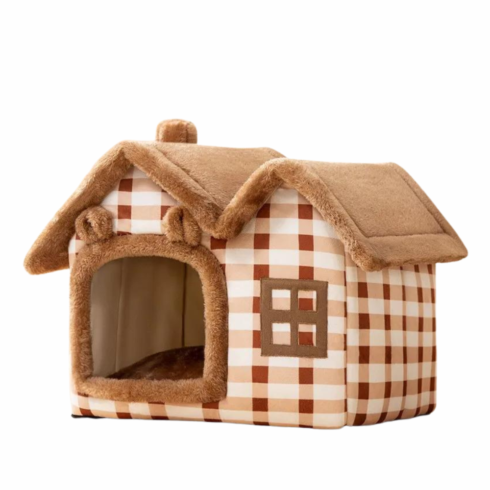 Cozy Foldable Cat House Brown