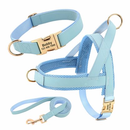 Personalized Leather Pet Set Blue